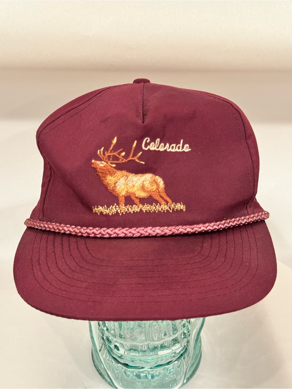 Vintage 70’s Mohr’s Colorado Embroidered Deer Elk Buck Maroon Strapback Hat Cap